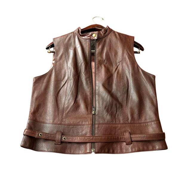 Cabi Leather Vest M | Equestrian Heritage Core Runway 2025 Belted Brown Moto - Picture 4 of 9